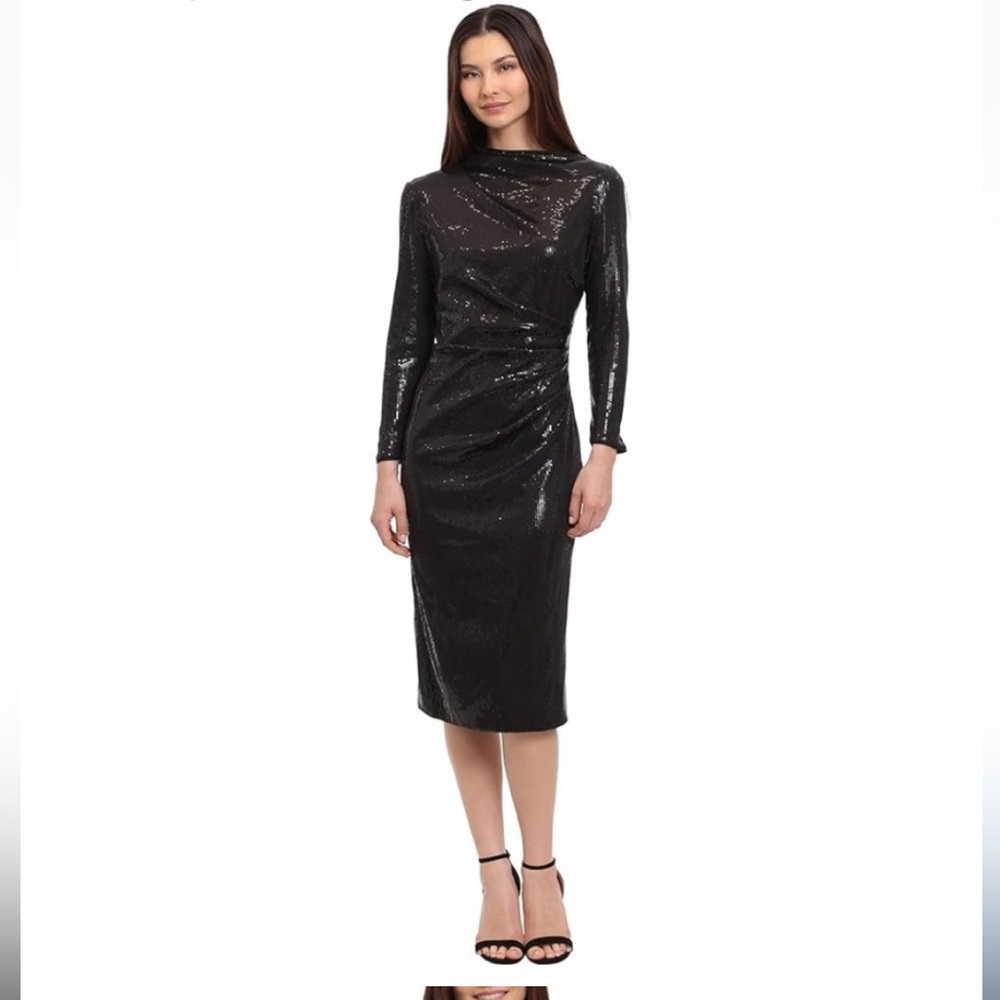 Maggy London Ruched Bodice Mock Neck Midi Party Dress size 14